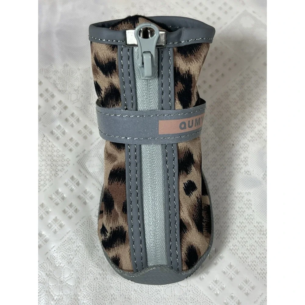 Dog Boots Shoes Size 5 Non-slip Rubber Brown Gray Leopard Print Set‎ of 4